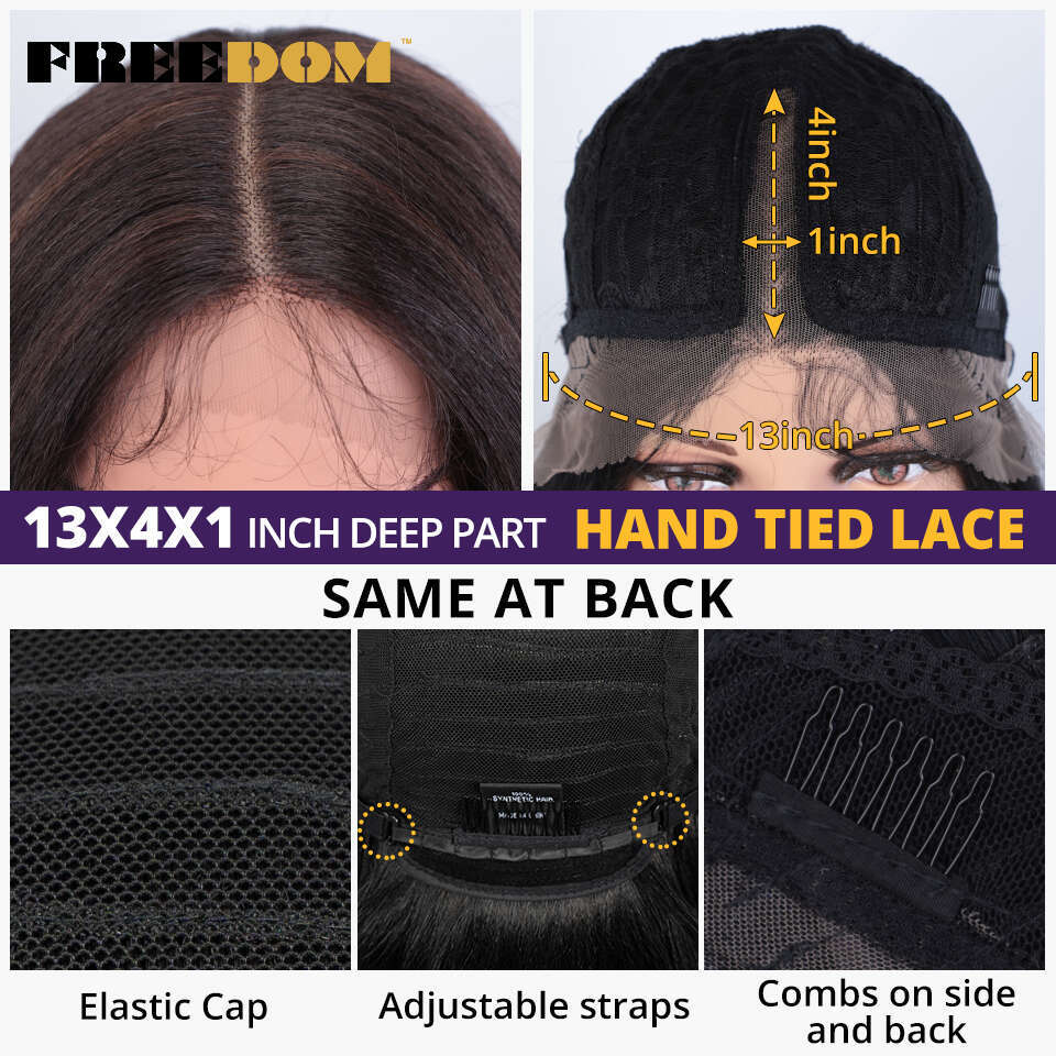 FREEDOM Yaki Straight Synthetic Wigs For Women Ombre Brown Handtied Lace 36 Inch Middle Part Long Blue Pink Cosplay Wig