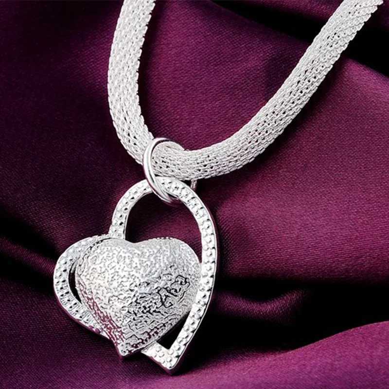 Wholesale 925 sterling silver 18 inch double heart pendant necklace suitable for womens fashionable wedding charm jewelry W241230