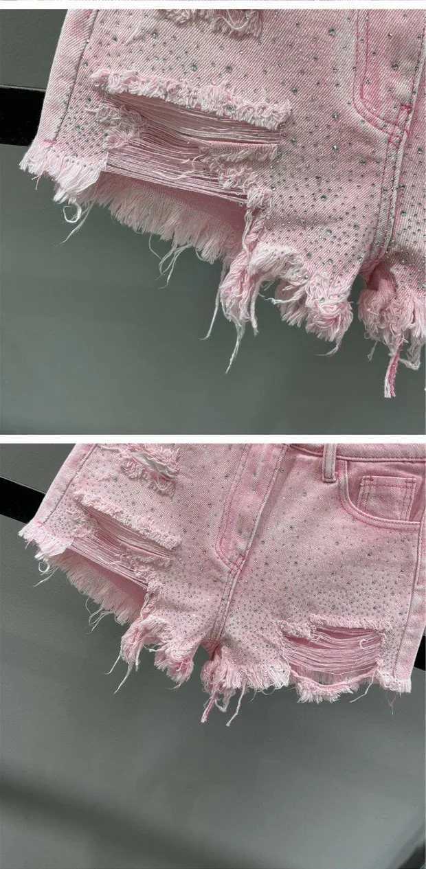 Womens 2025 Summer New High Waist Denim Shorts with Broken Holes and Wide Legs Hot Pants Jean ShortsX241230