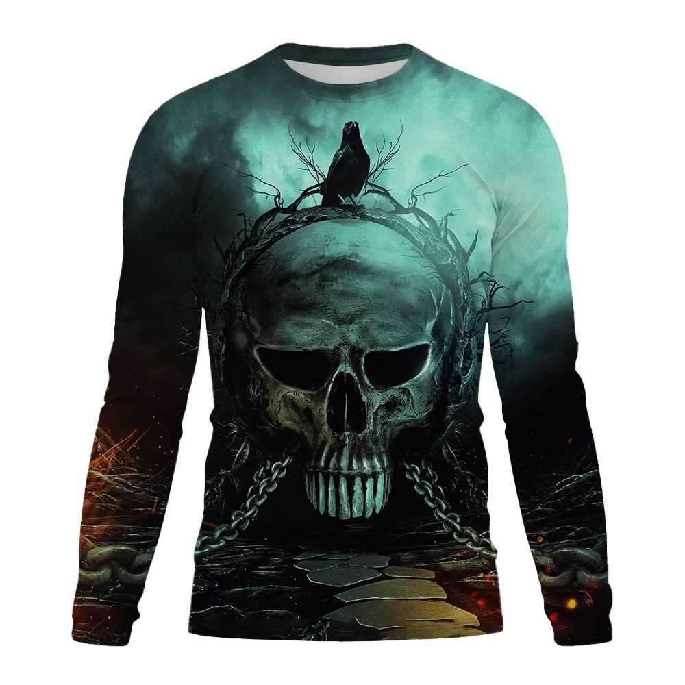 Mens new Crew Neck TShirt horror skull 3D printed short sleeved retro casual mens streetwear sportswear top W241230