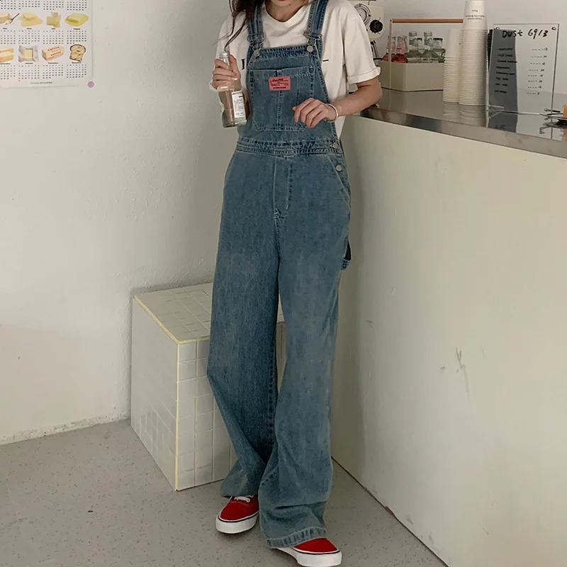 Casual Denim Jumpsuits Women Autumn Style Loose Jean Overalls Korean Baggy Wide Leg Rompers Woman 241230