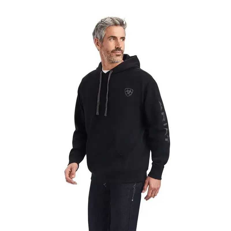Men's Hoodies Sweatshirts American Trendy Brand Outdoor Sports and Leisure High-end ARIAT Fleece Hooded Sweater Sleeves Printed Trendy Vintage Jacket J241230