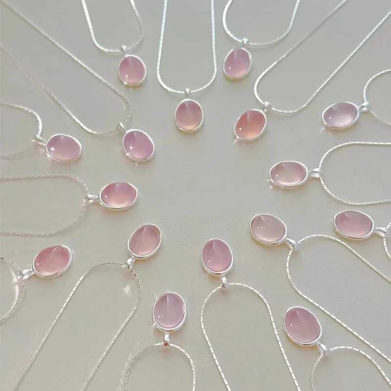 925 sterling silver pink crystal moonstone necklace suitable for womens fashion and simple oval pendant Collaone chain party jewelry W241230