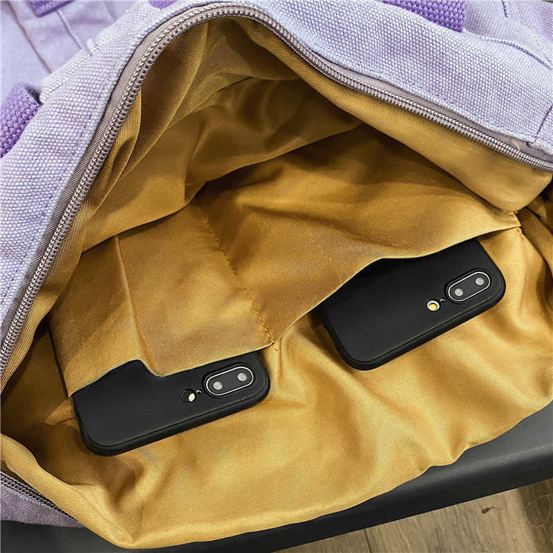 Ins style schoolbag female solid color large capacity backpack college student lazy Feng Shui wash used Canvas Backpack 241230