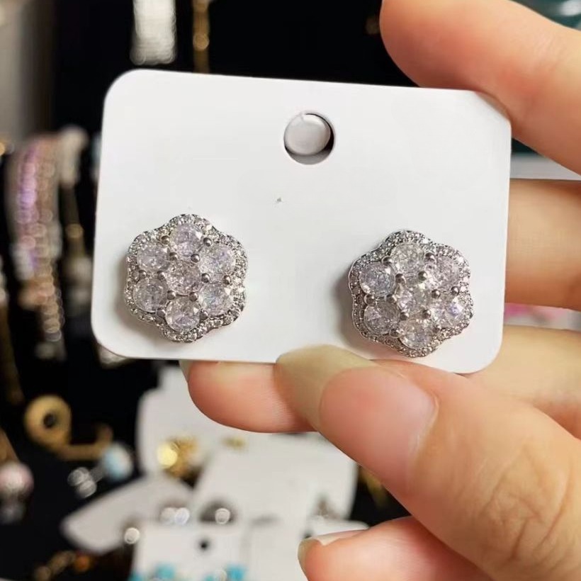 Earing Unique Hot Small Fancy Shiny Gold Silver Shine Dia Stud Earrings Wholesale