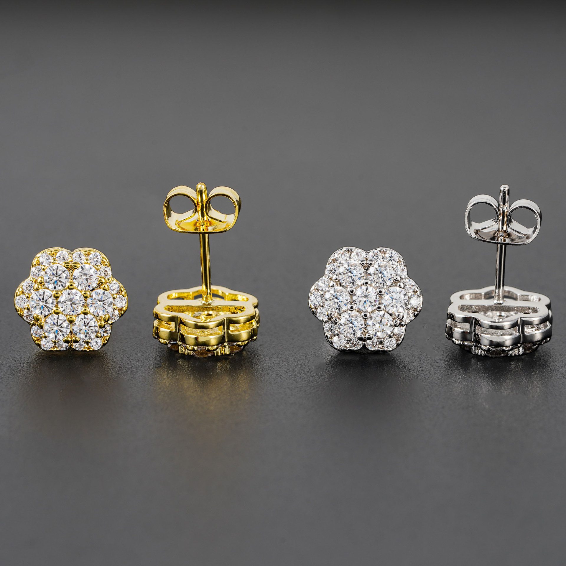 Earing Unique Hot Small Fancy Shiny Gold Silver Shine Dia Stud Earrings Wholesale