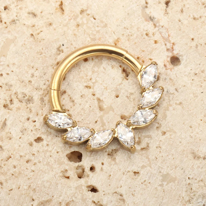 ASTM F136 Ear Piercing Marquise CZ Hinged Segment Nose Ring Cartilage Hoops Women Rook Septum Clicker Piercing Jewelry 241230
