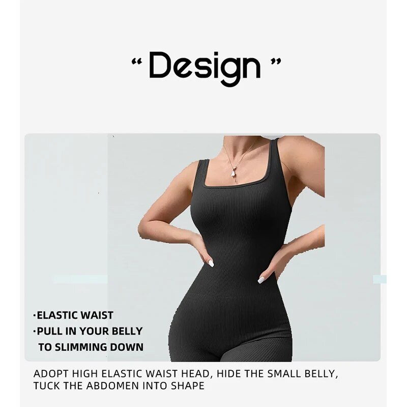 Women Yoga Ribbed One Piece Tank Tops Rompers Sleeveless Exercise Jumpsuits