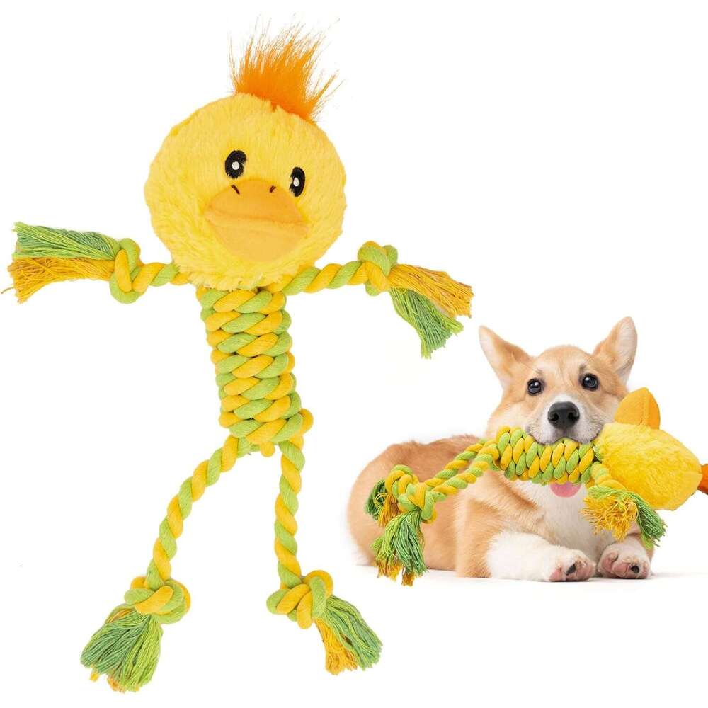 DHpet Rope with Squeaker Aggressive Chewers Tug of War Boredom to Keep Them Busy Plush Squeaky Dog Toys for Small Medium Dogs