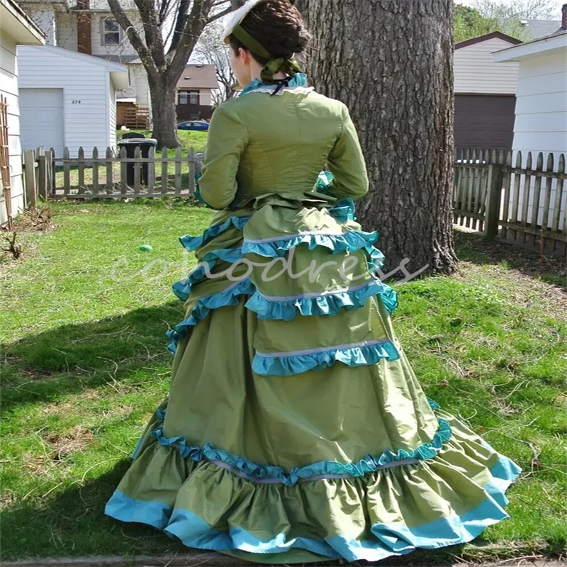Victorian Green Bustle Prom Dress French Duchess Rococo Medieval Renaissance Evening Gown French Duchess Dancer Party Formal Occasion Vestio De Fiesta