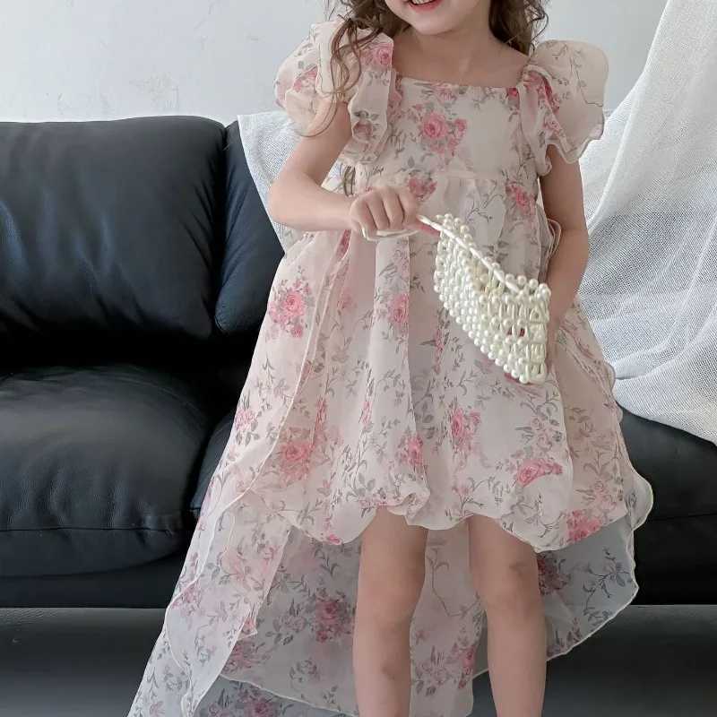 Girl's Dresses Summer Teenager Girl Formal Dress Treasure Fragmented Flower Bow Tail High Low Princess Dresses Birthday Party Clothes H24886Y2412