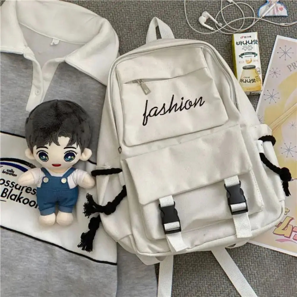 Womens Korean Version Canvas Schoolbag Mens Casual Solid Color Backpack Travel School Shoulder Bag 241230