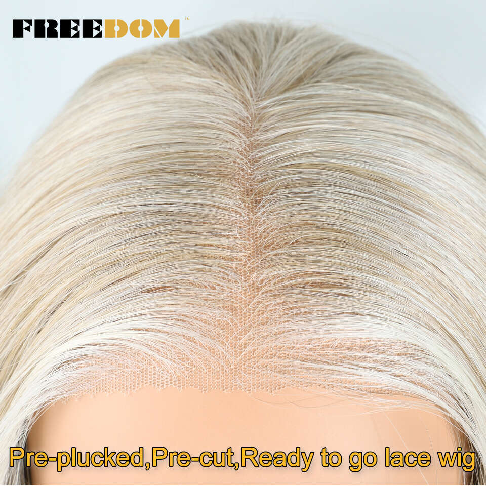 FREEDOM Synthetic Lace Front For Woman Long Layered Straight Wigs Ombre 6X4 Plucked Pre Cut Wear And Go Glueless Wig