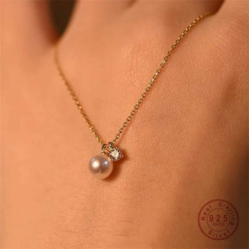 925 sterling silver gold-plated 14K gold shell pearl zircon pendant necklace suitable for womens simple French wedding jewelry decoration W241230