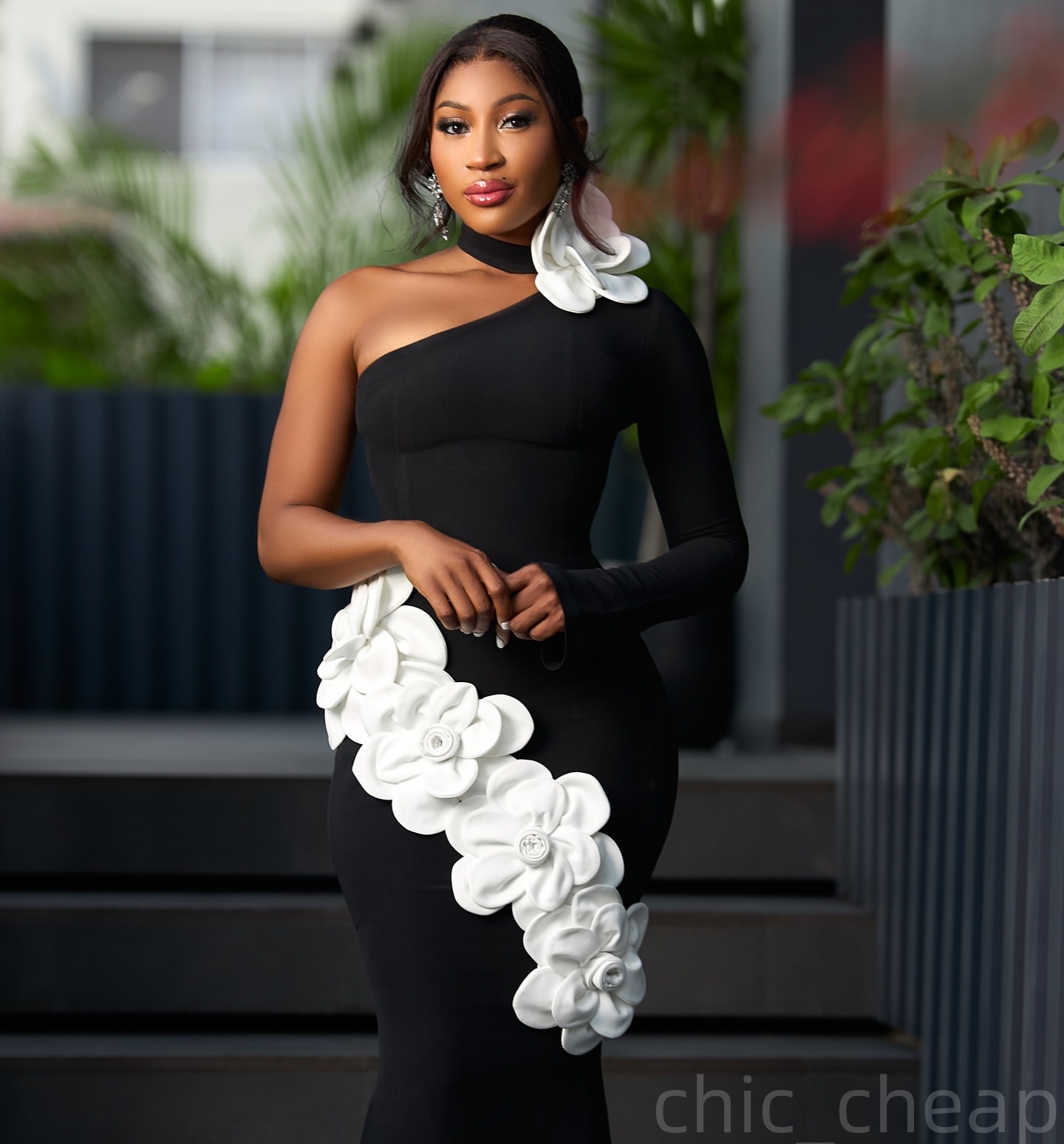 Black Mermaid Prom Dresses 2025 Flowers Full Sleeves Satin Evening Formal Party Second Birthday Engagement Gowns Plus Size Dress For Special Occasions