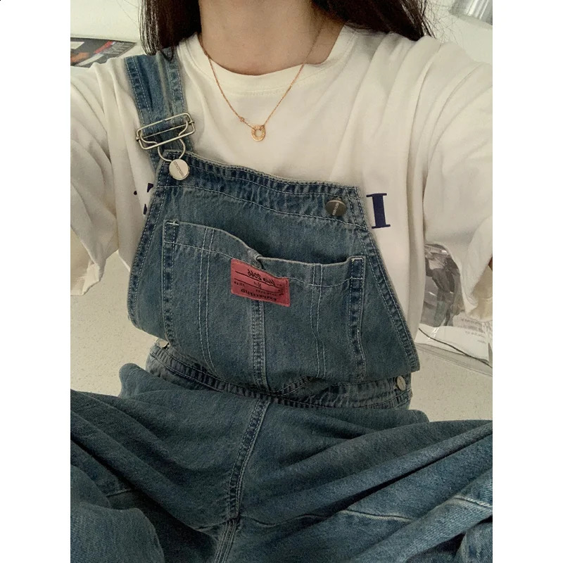 Casual Denim Jumpsuits Women Autumn Style Loose Jean Overalls Korean Baggy Wide Leg Rompers Woman 241230