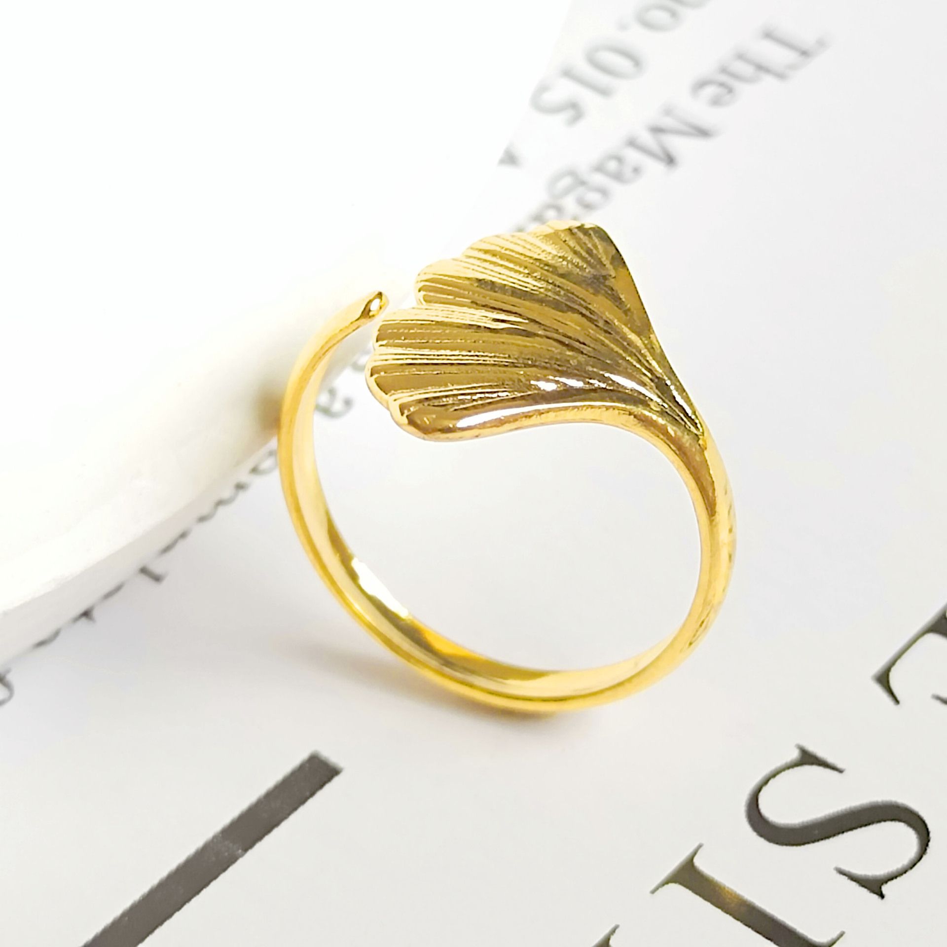 Cool Wind Style Titanium Steel Adjustable Ginkgo Leaf Ring for Women