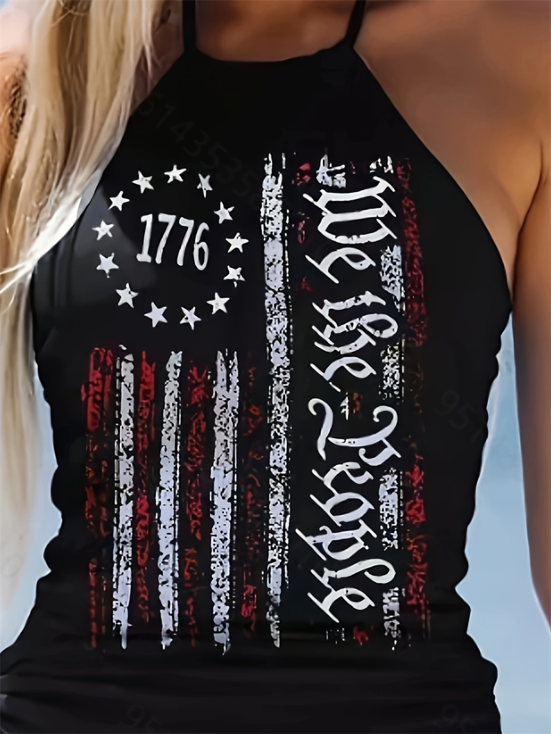 Women's Vintage Tankinis Swimwear Sleeveless Halter Neck Two Piece Swimsuit Slogan Print Beach Wear Fashion Split Swimsuit Drawstring Side Crop T