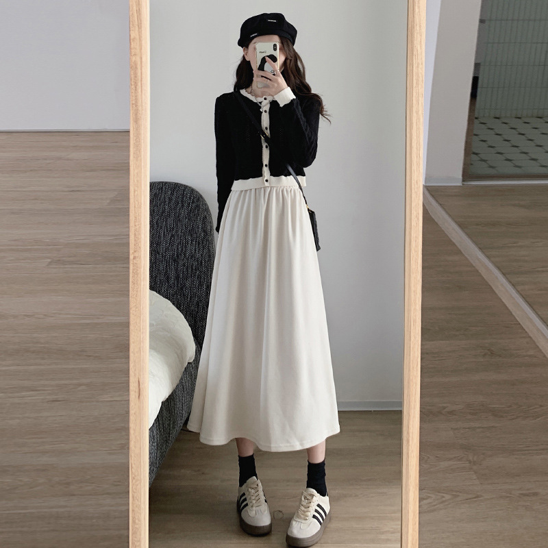 L30968 long new style kapok velvet plus velvet skirt high waist long skirt cover the flesh and show thin A-line skirt