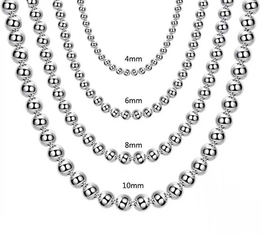 Andara 925 sterling silver 4MM/6MM/8MM/10MM smooth bead ball chain necklace W241230