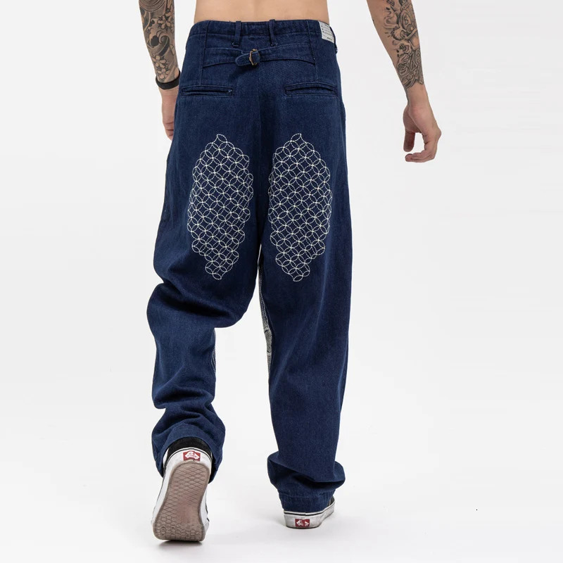 Japanese Fashion Kapital Hirata Hehong Embroidered Casual Printed Pants Trend Versatile Vintage Loose Jeans Men Trousers