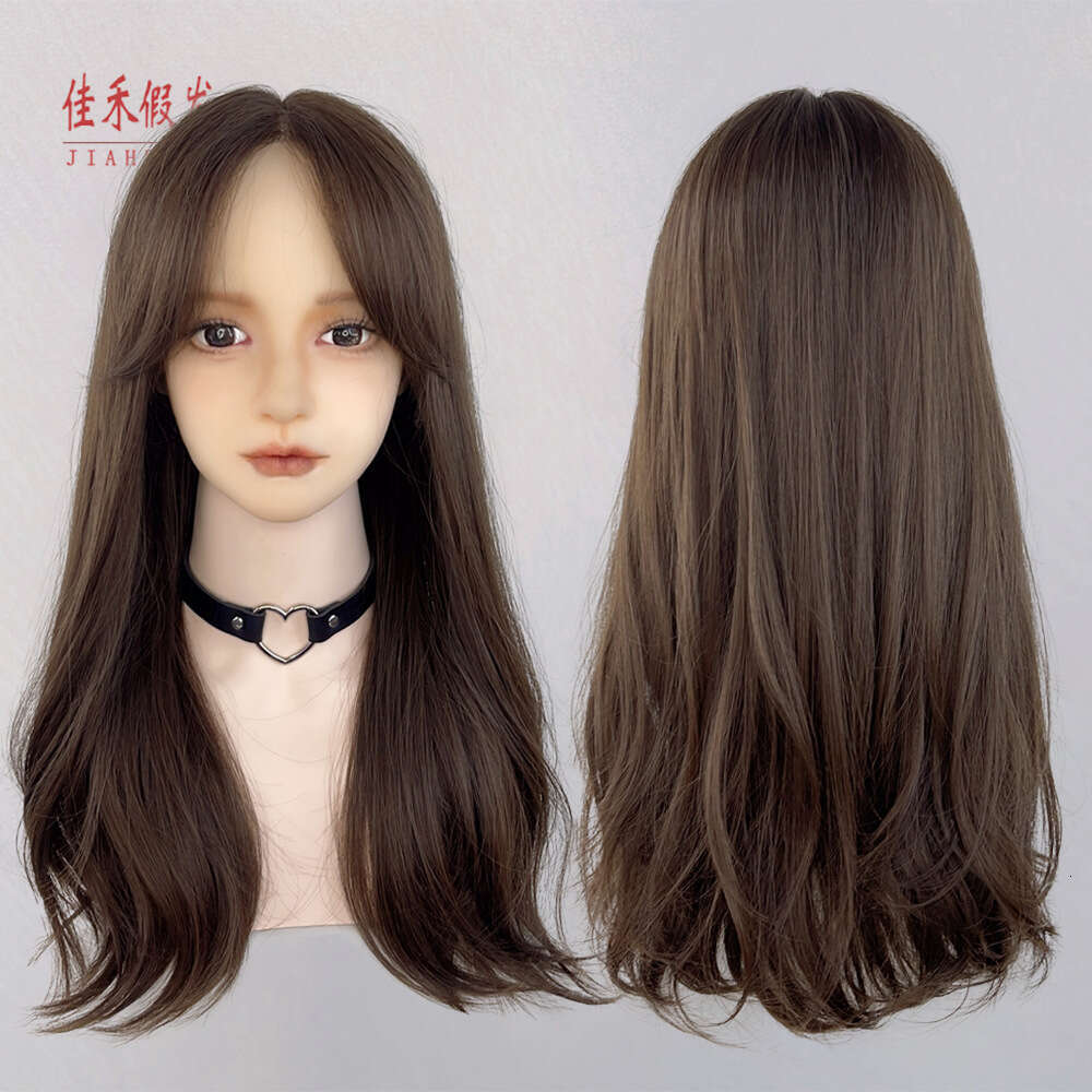 Lace Front Wig Cover T Shape Jiahe's New High-Temperature Silk Simulation Lace Wig With Natural Split Bangs And Long Curly Hair, Hand Woven Headb