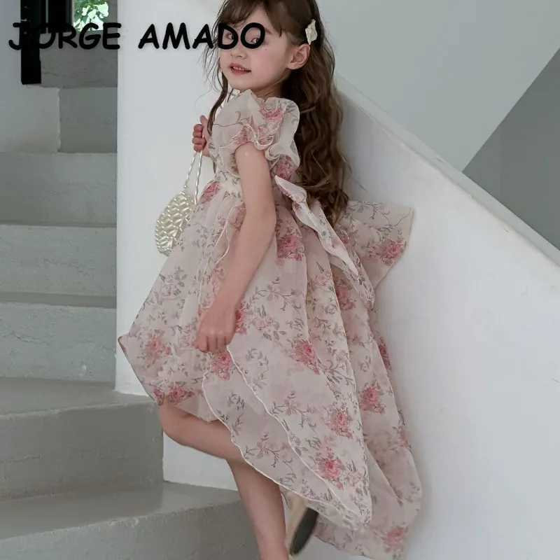 Girl's Dresses Summer Teenager Girl Formal Dress Treasure Fragmented Flower Bow Tail High Low Princess Dresses Birthday Party Clothes H24886Y2412