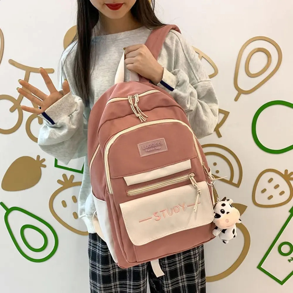 Nylon Large Capacity Backpack Teenage Boys Girls Pure Colour Schoolbag Women Men Waterproof Rucksack Student School Travel Bag 241230