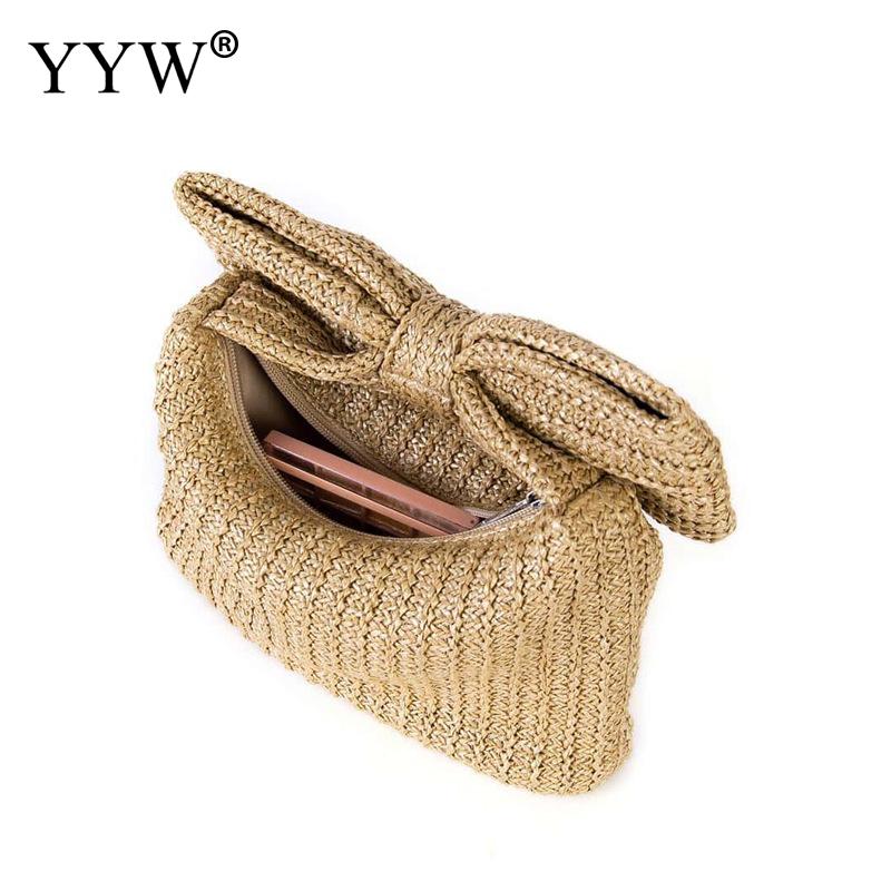 2024 New Fashion Trend Bow Straw Woven Handbags Designer Women Hand-Woven Rattan Evening Clutch Bags Party Purse Day Clutches