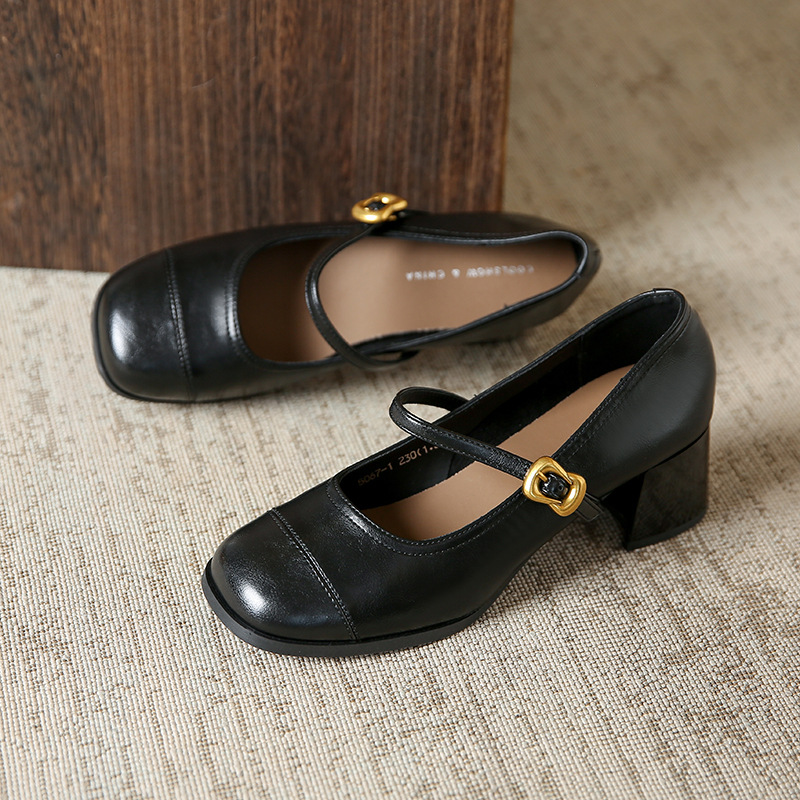 Women Dress Shoes High Heel Chunky Heel Fashion Simple Casual Gentle Style Versatile Triple Black Coffee Free shipping