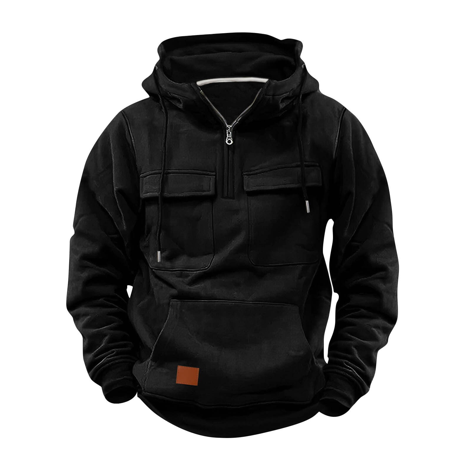 foreign trade american retro tough guy front shoulder hoodie men hooded zipper thick loose ins men motorcycle pullover clothes