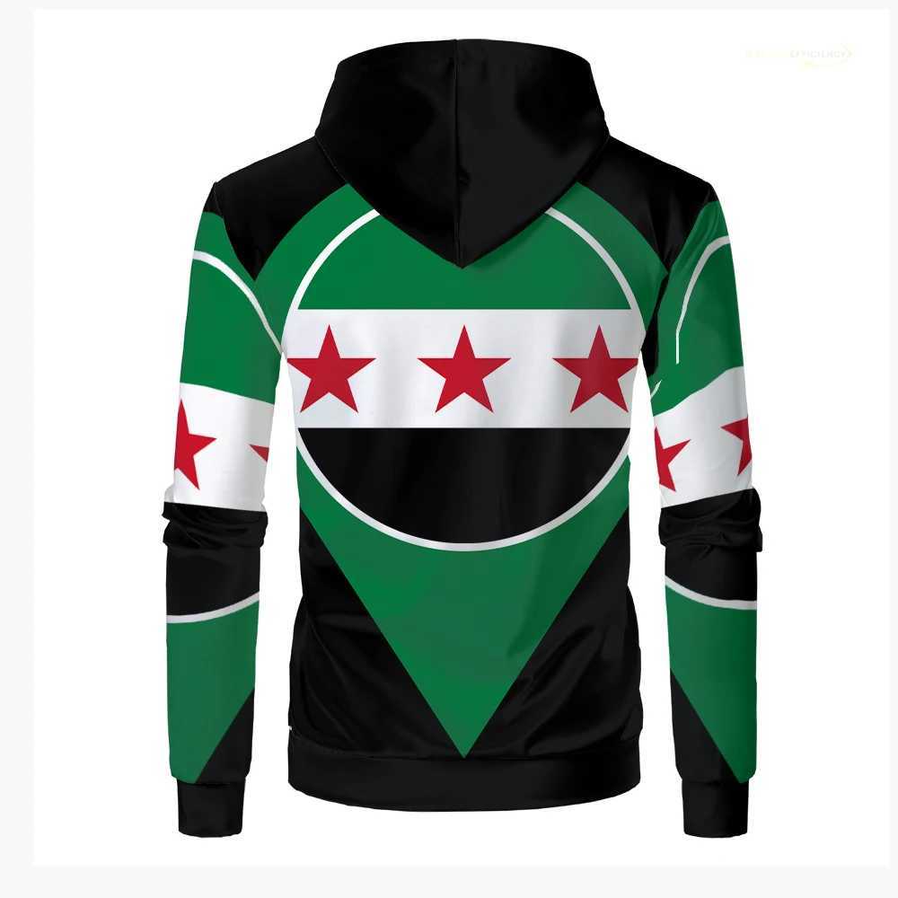 Syrian flag sport mens sportswear fashionable casual geometric pattern hooded printed street clothing plus size unisex zipper mens gift W241230