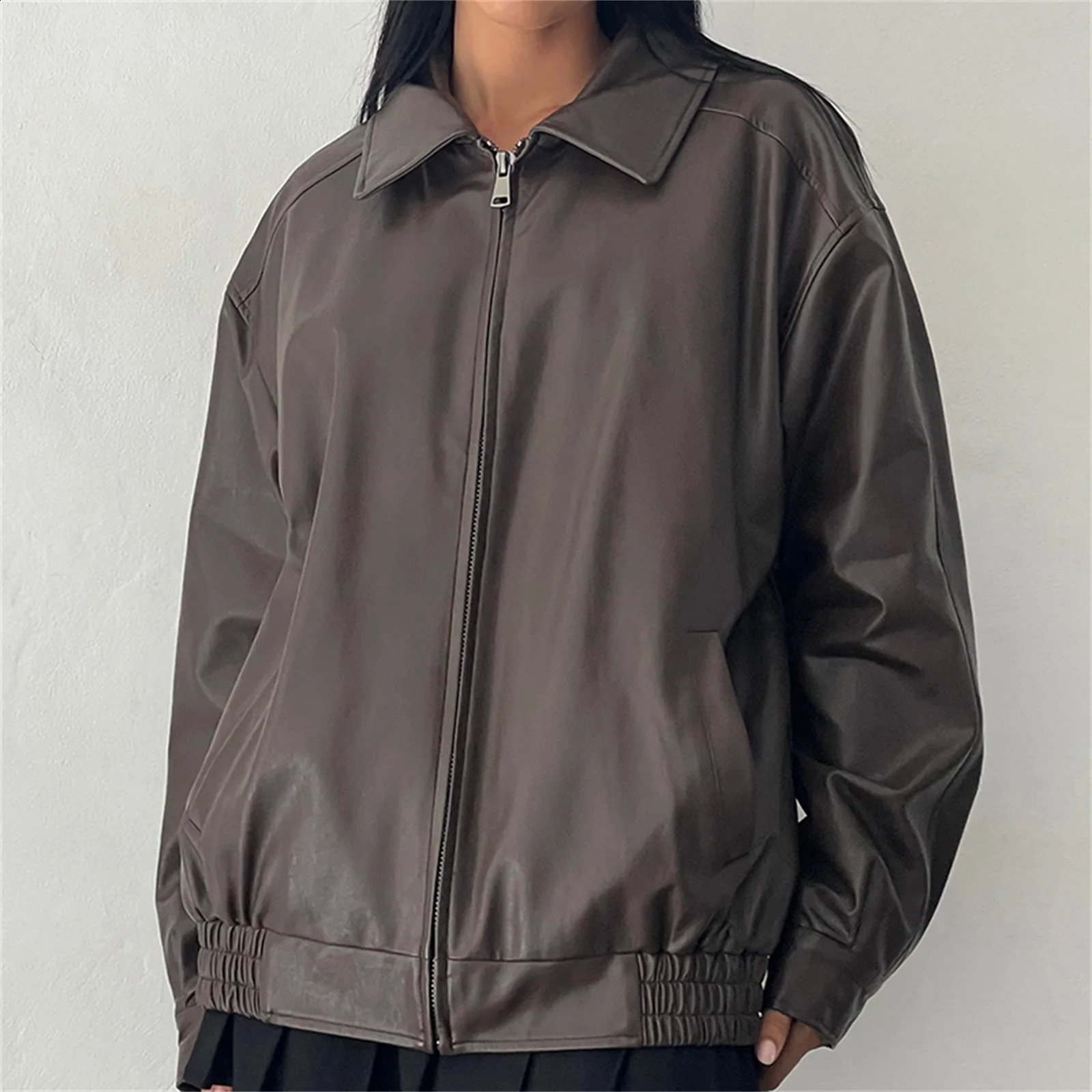 hirigin Womens Oversized Zip Up Leather Jackets Faux Motorcycle Bomber Coats 2024 Fall Fashion Outfits Winter Clothes 241223