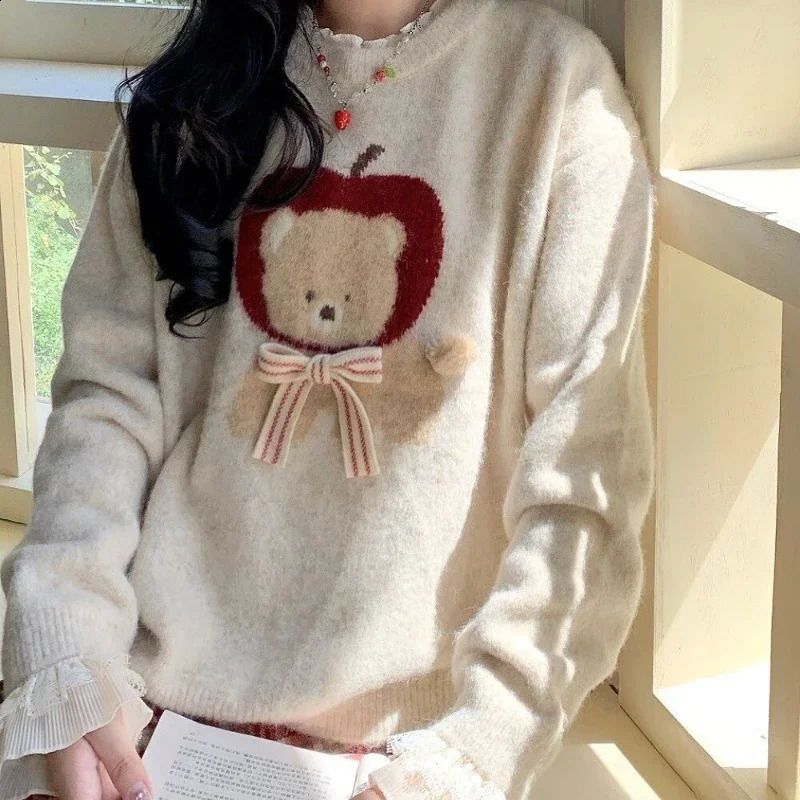 Deeptown Kawaii Sweaters Cartoon Women Harajuku Sweet Knitted Pullovers Autumn Winter Fashion Oversize Cute Aesthetics 241223