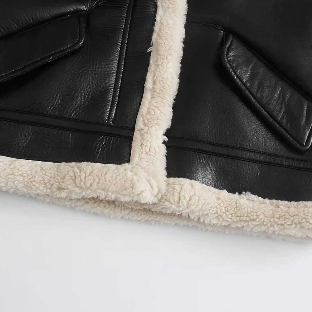 UNIZERA 2024 AutumnWinter Product Casual Womens Wear Thick Fleece Leather Stand up Collar Jacket Coat 241224