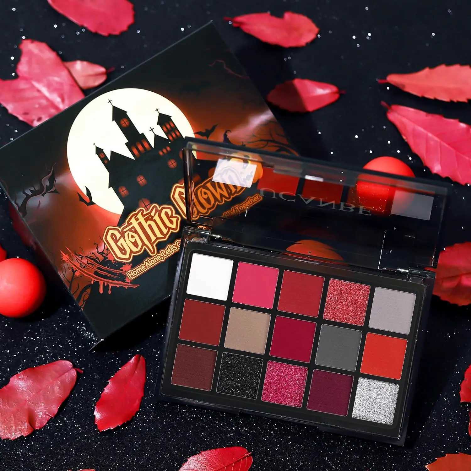 UCANBE Red Eyeshadow Makeup Palette 15 Colors Burgunry Gray Silver Shimmer Matte Glitter for Halloween Christmas Vampire ClownXJ241230