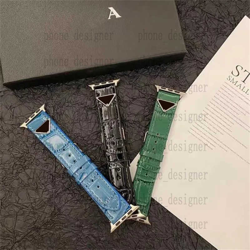 Luxury Watch Band For Smart Utra 2 49MM 45mm 44mm 38mm 42mm Leather Iwatch Bands Fashion Unisex Straps Bracelet Gift Triangle Smartwatch With Box TIJV