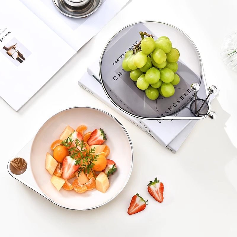 Modern Multi-Purpose Silver Rimmed Fruit Serving Tray