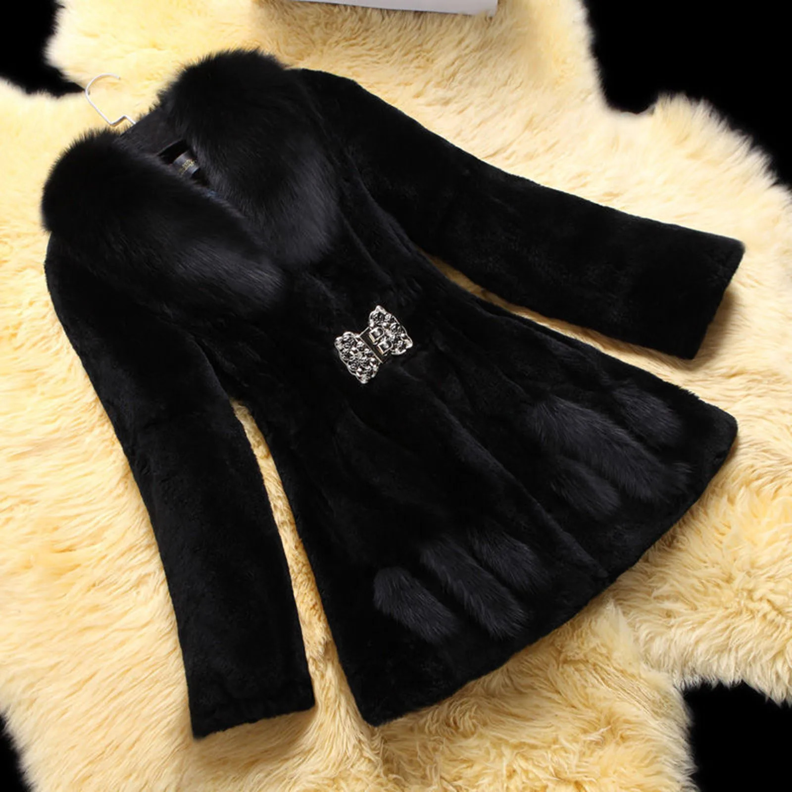 Ladies Winter Lapel Faux Fur Coats Long Sleeve Solid Cute Outwear Plush Jacket Warm And Soft Fleece Lined Fuzzy Outwears 241223
