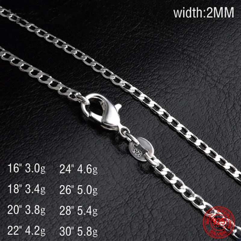 925 sterling silver 2MM flat necklace chain suitable for womens fashionable wedding party jewelry gifts W241230