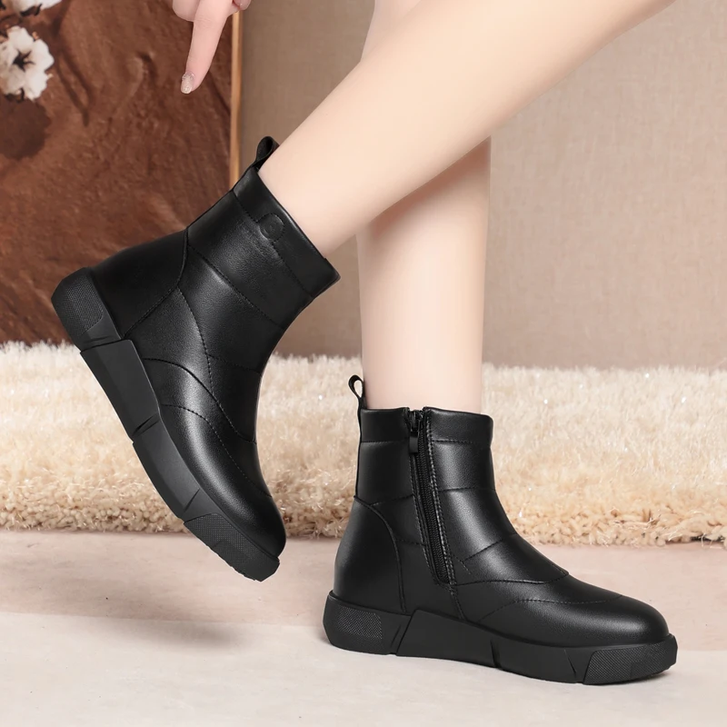 AIYUQI Snow Boots Women Large Size Non Slip Winter Boots Ladies Platform Natural Wool Women's Ankle Booties