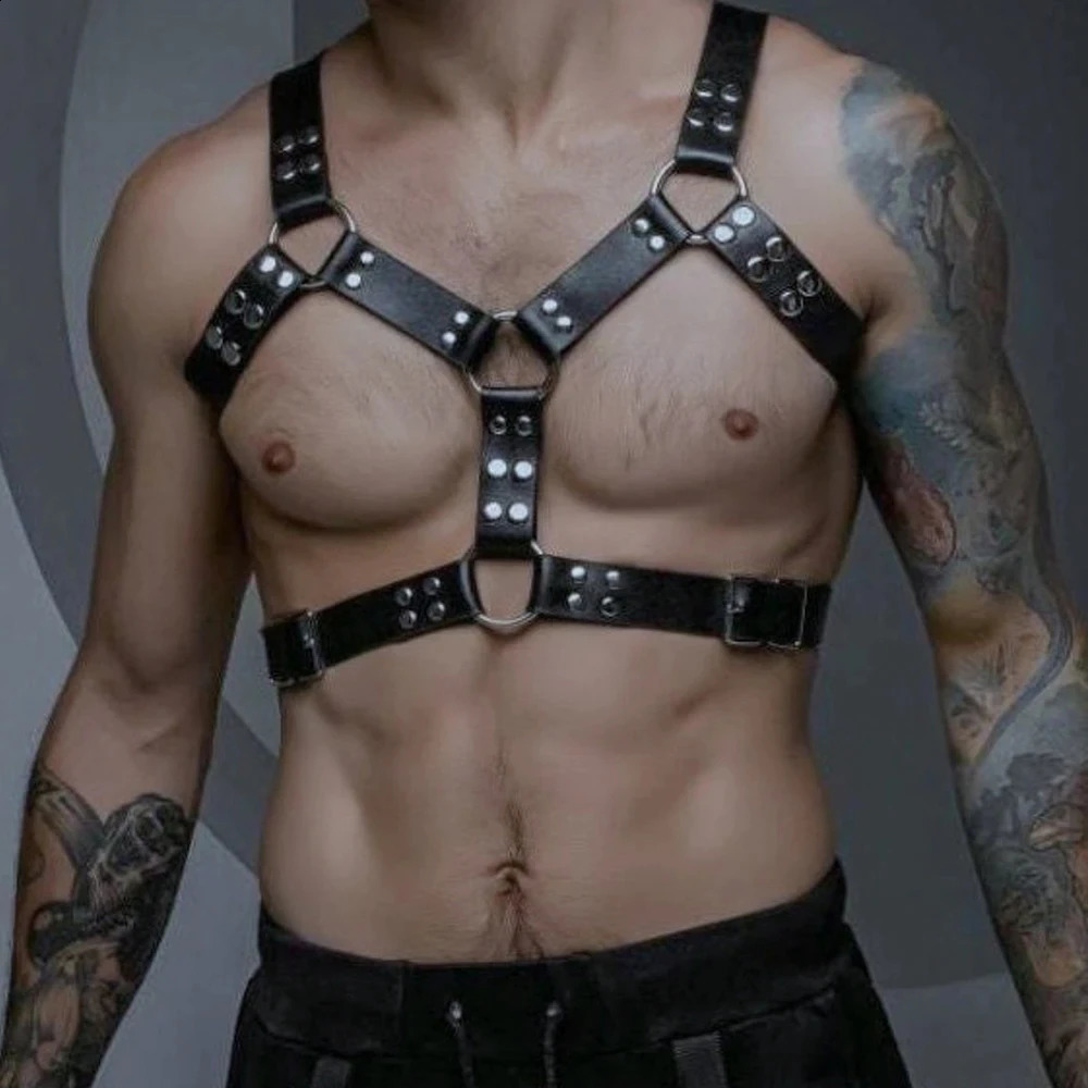 Harness for Men BDSM Gay Pu Leather Adjustable Studded Decor Sex Sex Belt Erotic Costume Bondage lingerie 241227