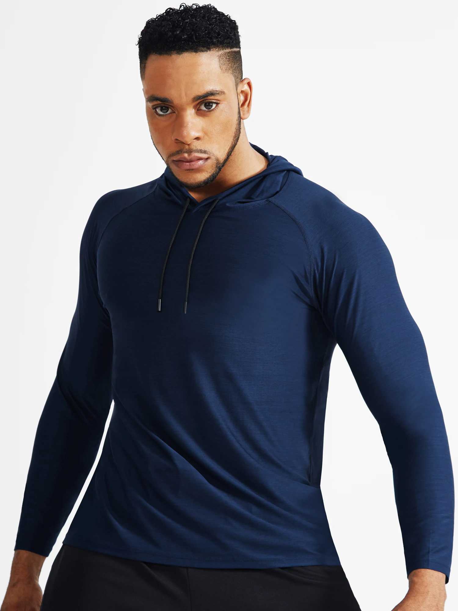 Loose and comfortable quick drying mens sportswear - lightweight and breathable hooded long sleeved T-shirt W241230