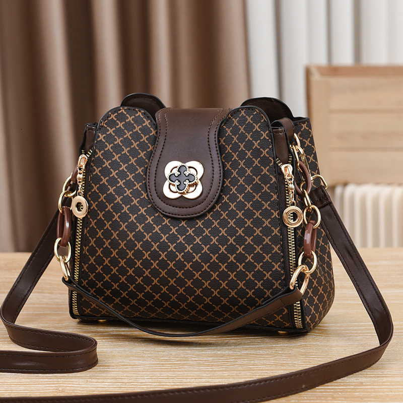 New Women Handbag Design Bucket Crossbody Flip Check Print Large Capacity Single Shoulder Straddle Bag