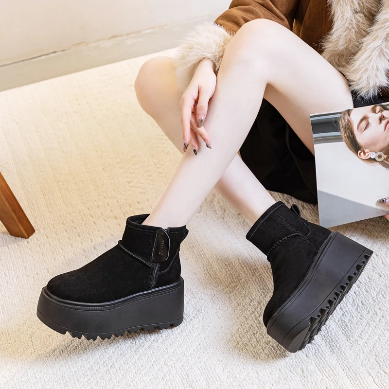 AIYUQI Snow Boots Women Winter Boots Women Velvet Warm Fashion Genuine Leather Women's Ankle Boots