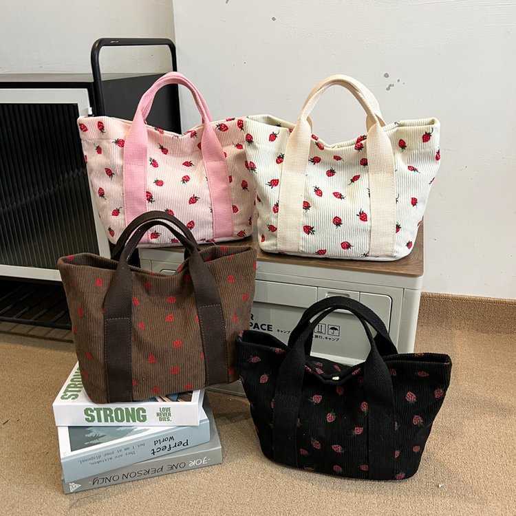 New Corduroy Tote Bag for Women Commuting, Large Capacity for Students Attending Class, One Shoulder Handbag, Simple Work Bag