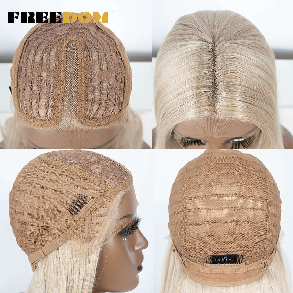 FREEDOM Synthetic Front For Women 28 Inch Straight Pink Ombre Brown Blonde Highlight Cosplay Lace Wigs Heat Resistant