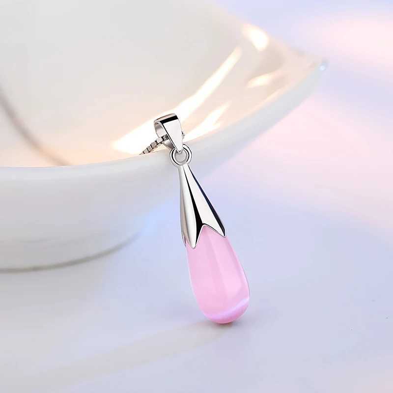 Authentic 925 sterling silver womens fashion jewelry opal water drop pendant necklace new FQL23254PK W241230