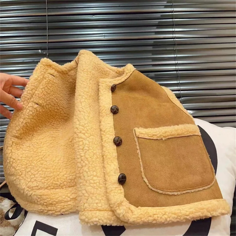Kids Winter Clothes Baby Boys Lamb Wool Thickened Waistcoat Warm Coat Toddler Girl Vest Sleeveless Jacket Fur Vest 241230