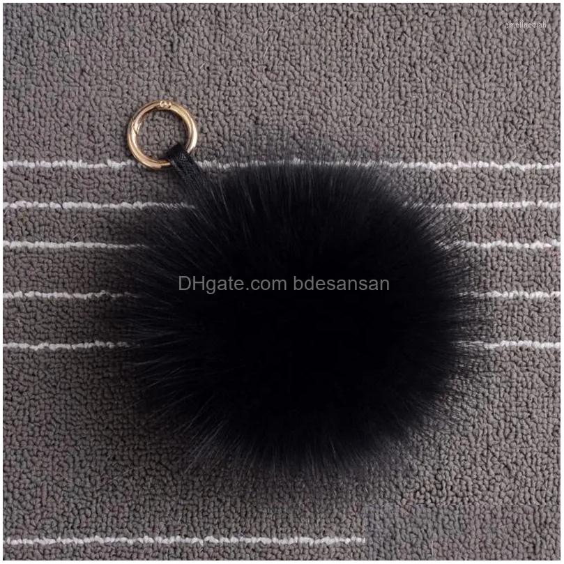 Keychains Lanyards 16Cm Luxury Fluffy Real Raccoon Fur Ball Pompom Plush Size Genuine Keychain Metal Ring Pendant Bag Charm K042Red Dhoia